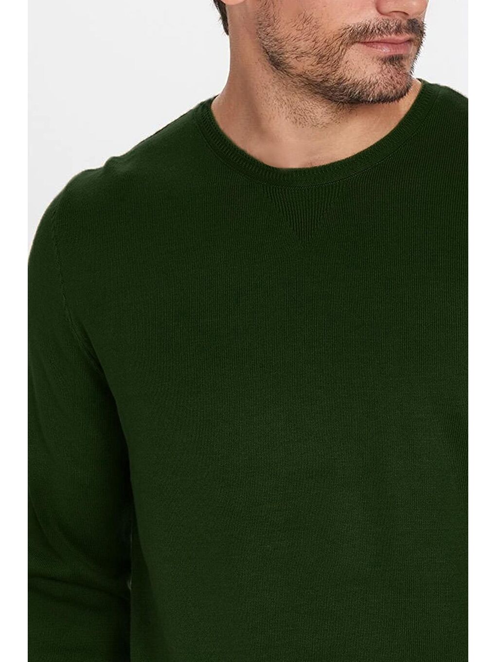 Erkek Standart Fit Normal Kesim Bisiklet Yaka Yeşil Triko Kazak-3