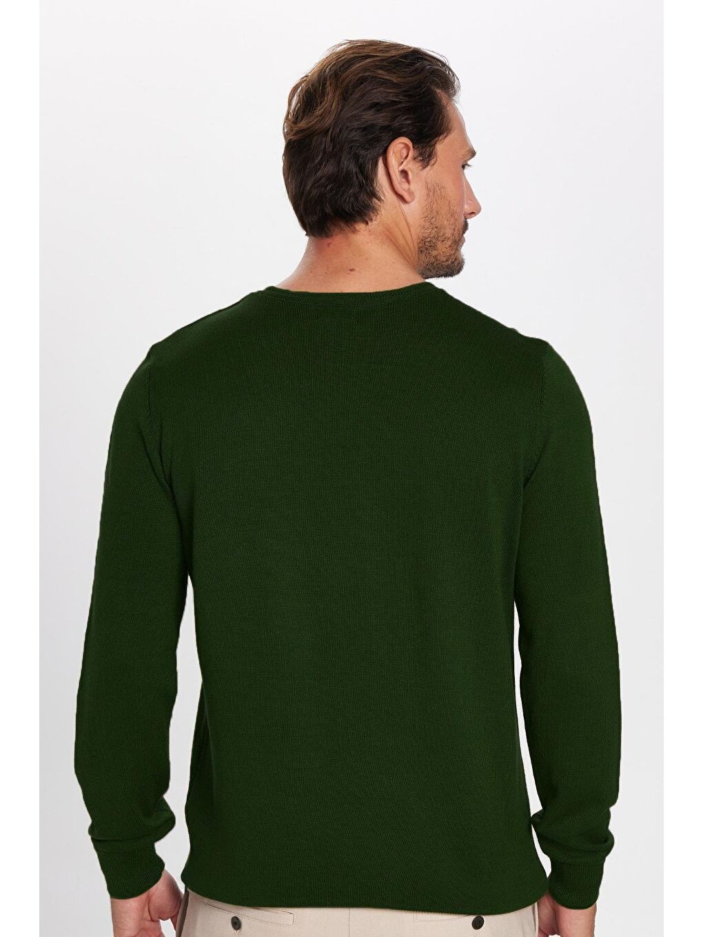 Erkek Standart Fit Normal Kesim Bisiklet Yaka Yeşil Triko Kazak-4