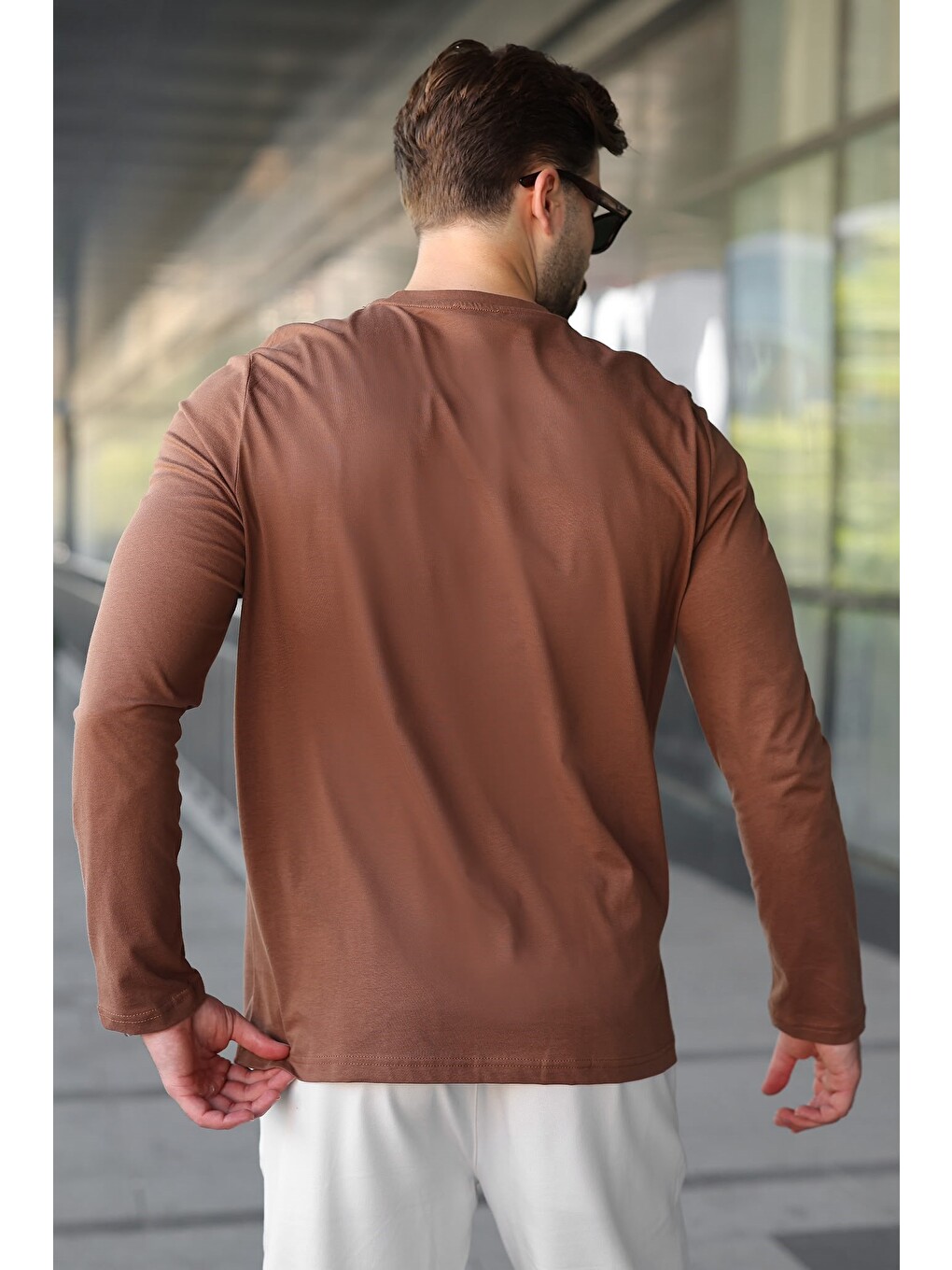 Kahverengi %100 Pamuklu Slim Fit Erkek Tişört E7187-1