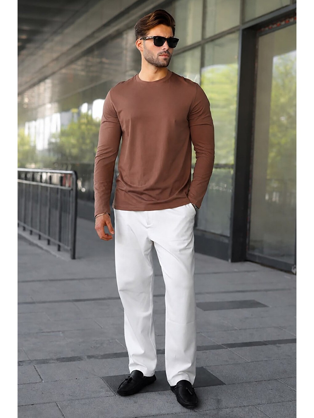 Kahverengi %100 Pamuklu Slim Fit Erkek Tişört E7187-4