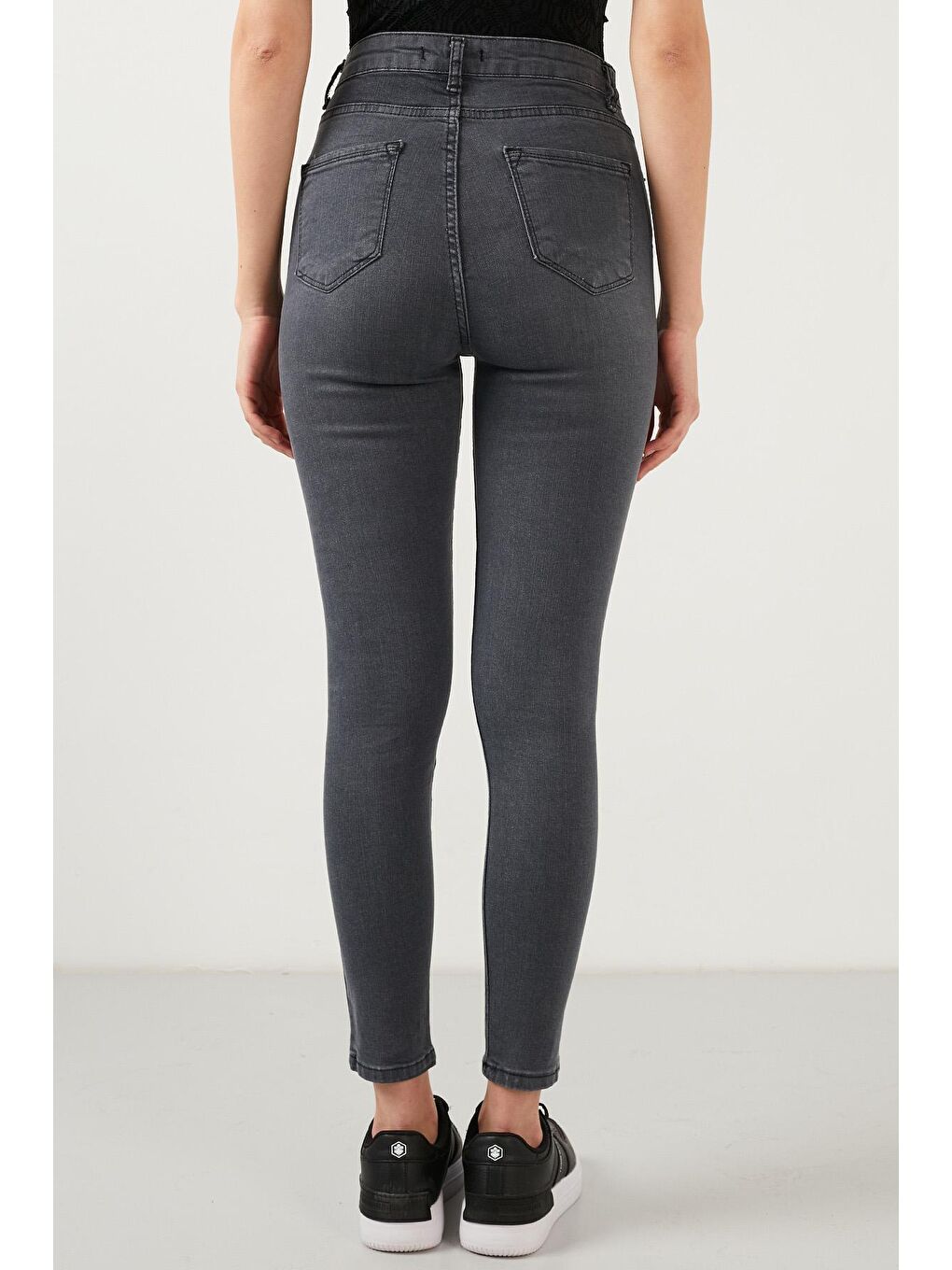 Gri Yüksek Bel Skinny Dar Paça Pamuklu Jeans 58713259-2