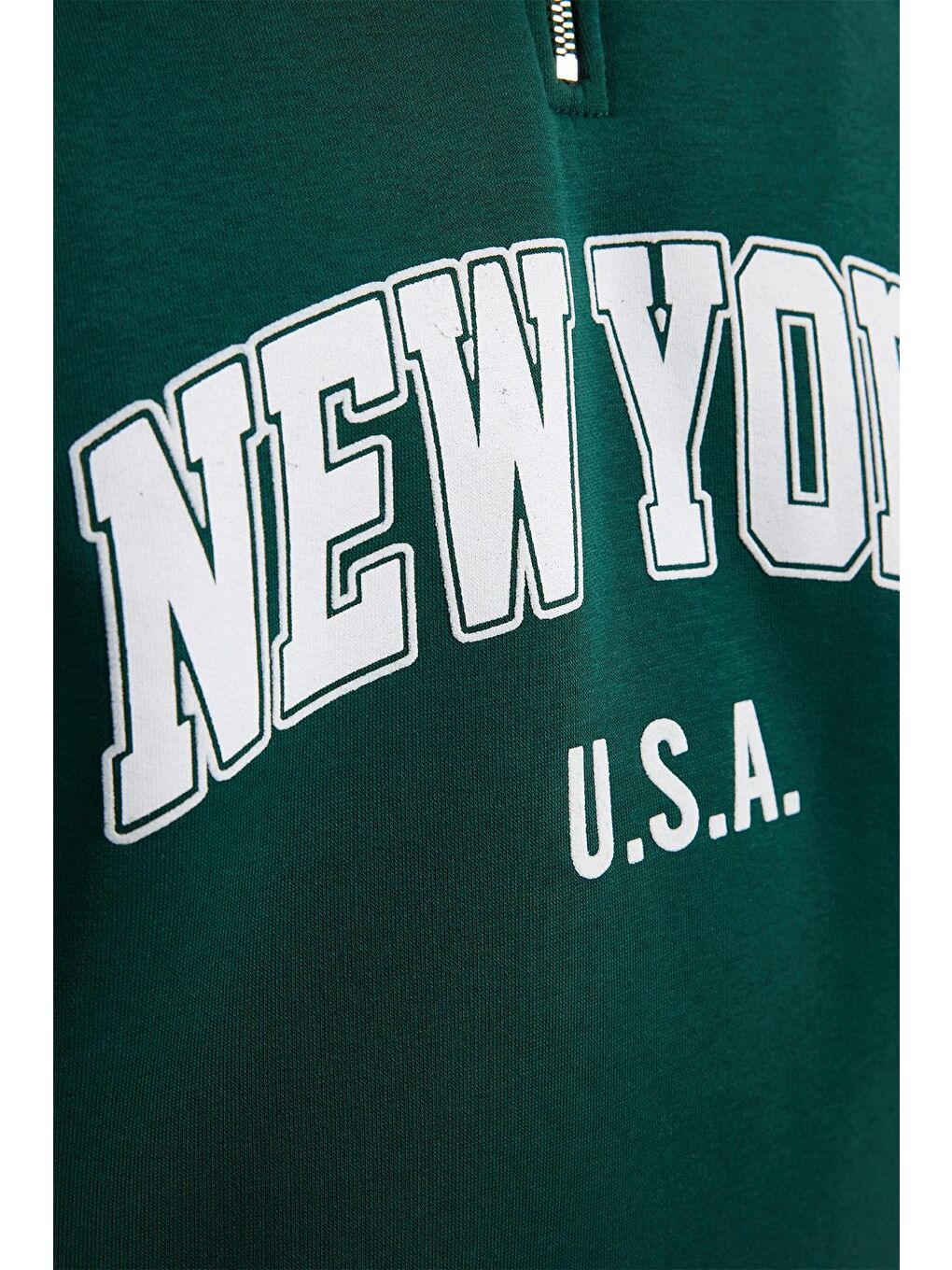 Erkek Relax Fit Rahat Kesim Pamuklu Yarım Fermuarlı Baskılı Haki Sweatshirt-4