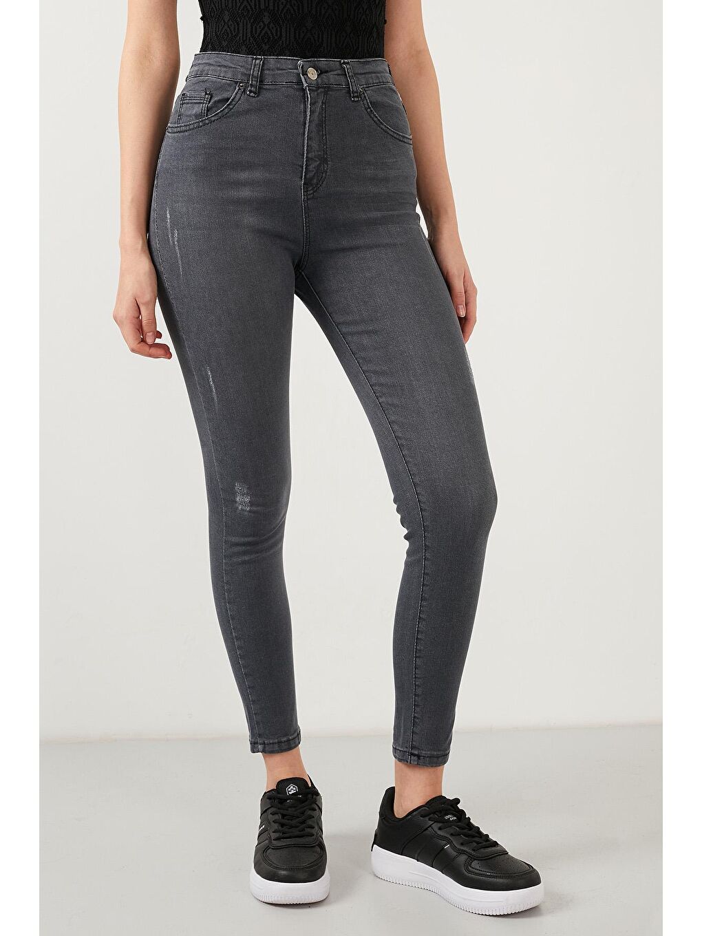 Gri Yüksek Bel Skinny Dar Paça Pamuklu Jeans 58713259-3