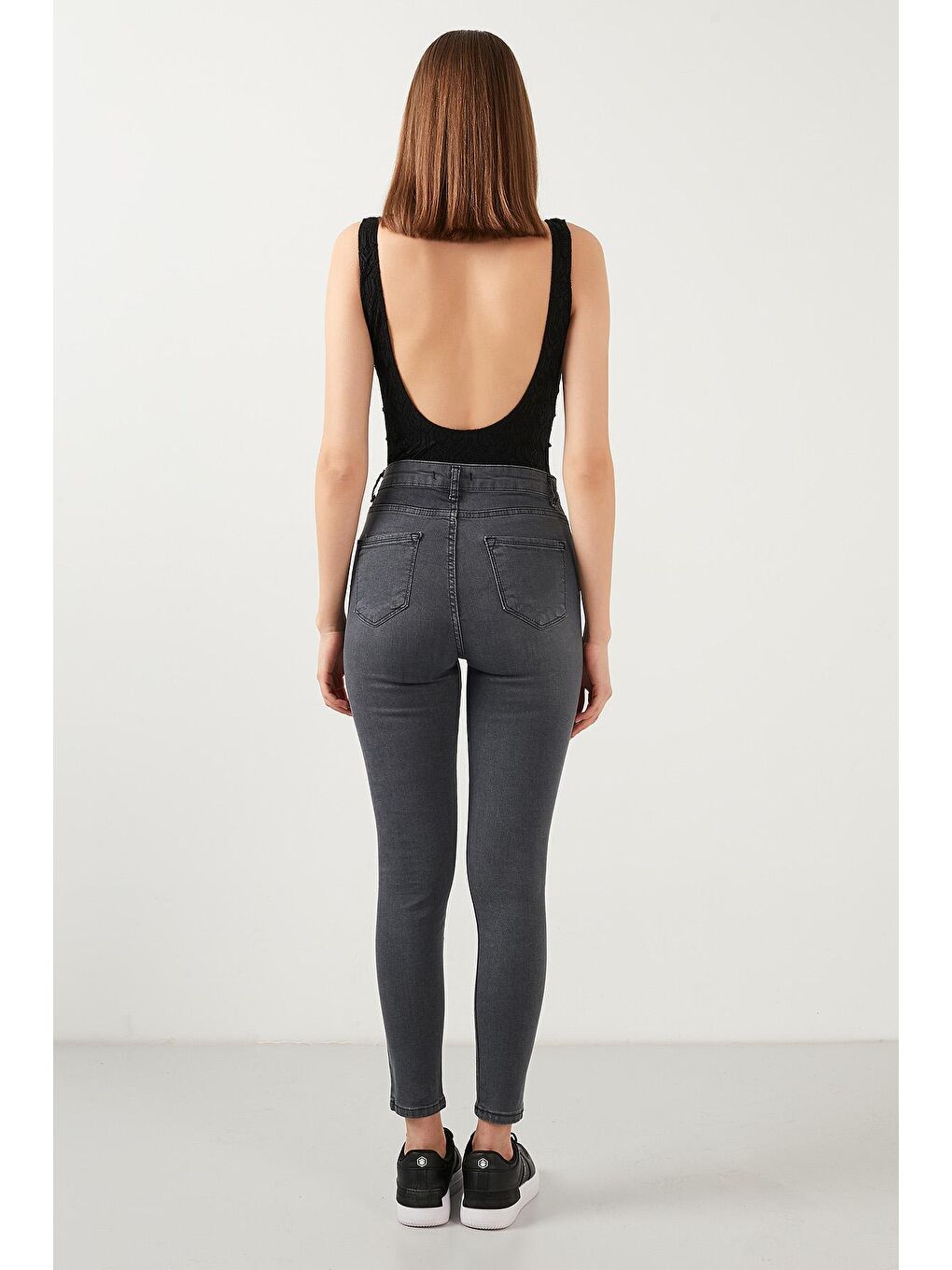 Gri Yüksek Bel Skinny Dar Paça Pamuklu Jeans 58713259-4