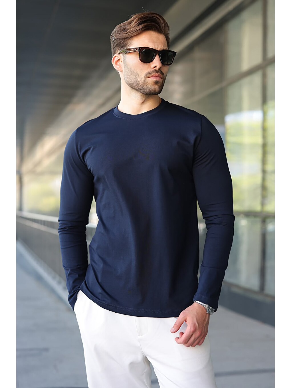 Lacivert %100 Pamuklu Slim Fit Erkek Tişört E7187