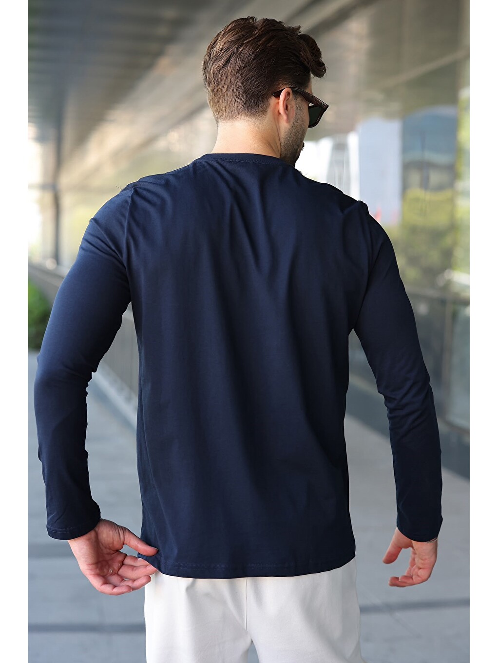 Lacivert %100 Pamuklu Slim Fit Erkek Tişört E7187-1