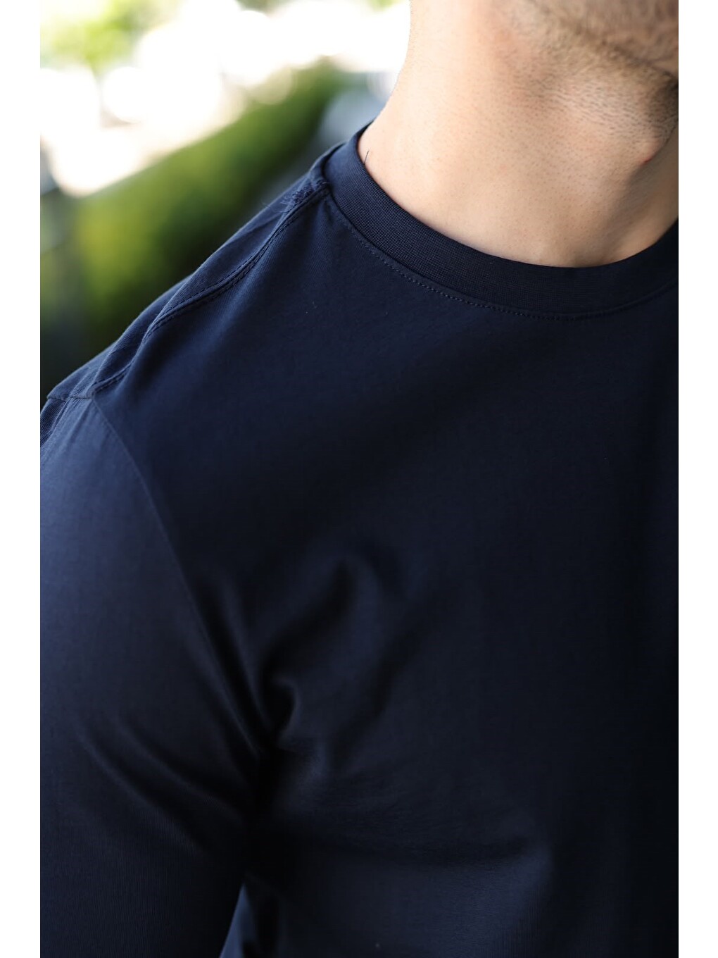 Lacivert %100 Pamuklu Slim Fit Erkek Tişört E7187-2