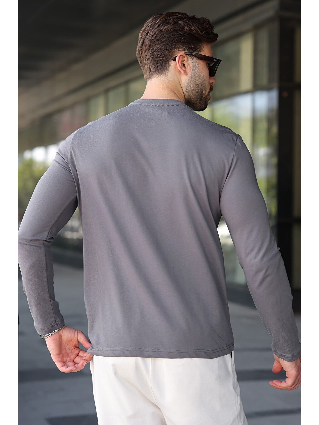Gri Füme %100 Pamuklu Slim Fit Erkek Tişört E7187-3