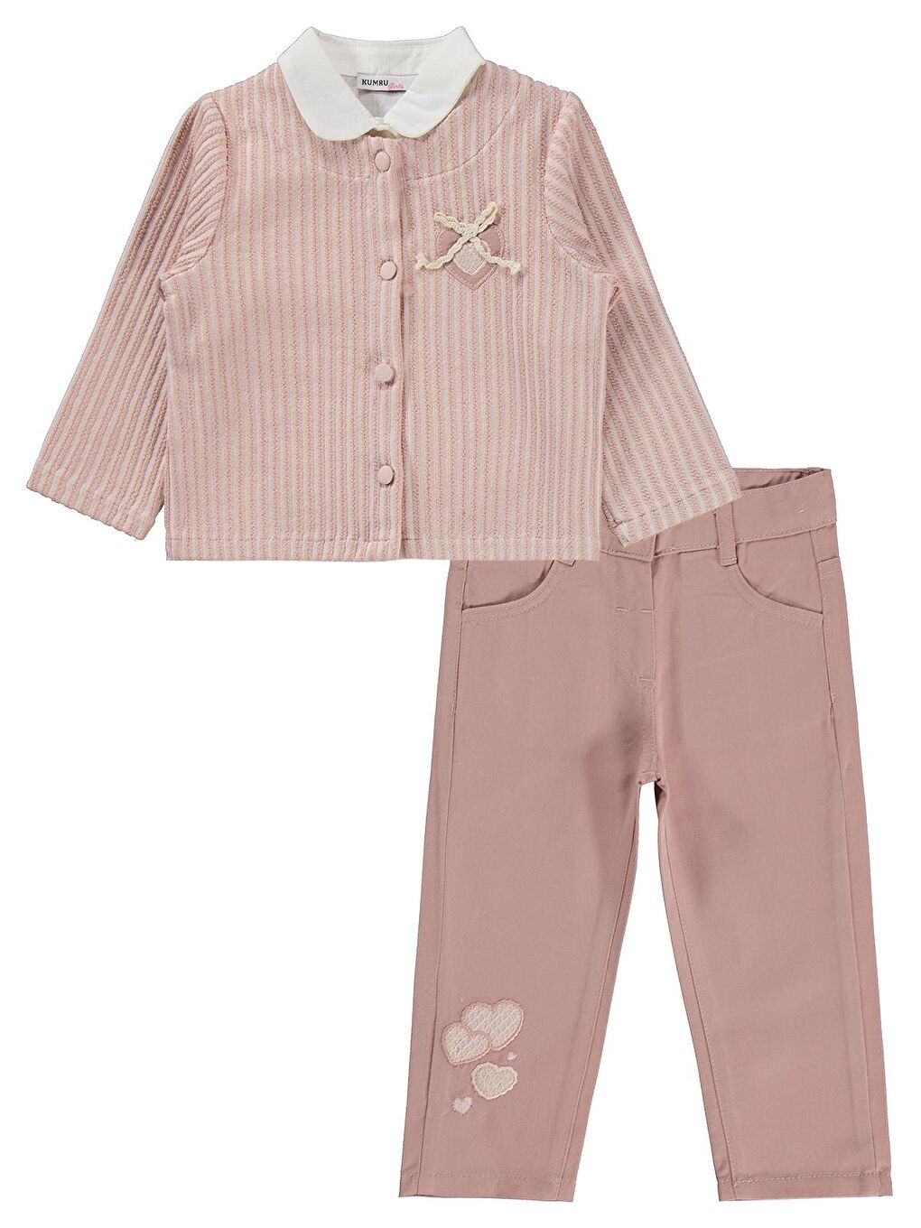 Pembe Civil Girls Pantolon Ceket Nakışlı 3 Lü 2-5 Yaş Takım - Pudra 2-3 Yaş