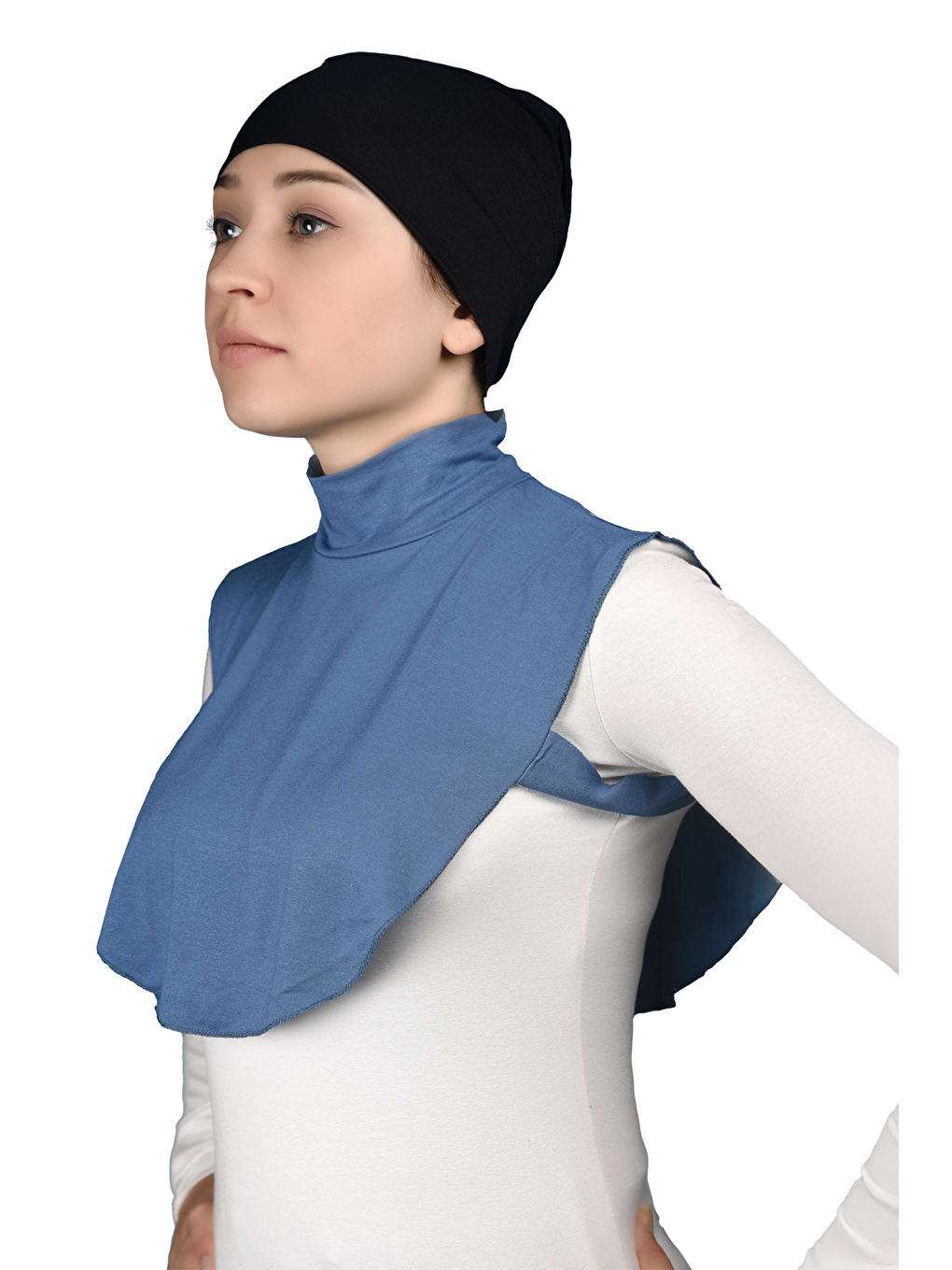 Mavi Düz Balıkçı Yaka Boğazlı Penye Tesettür Boyunluk-1