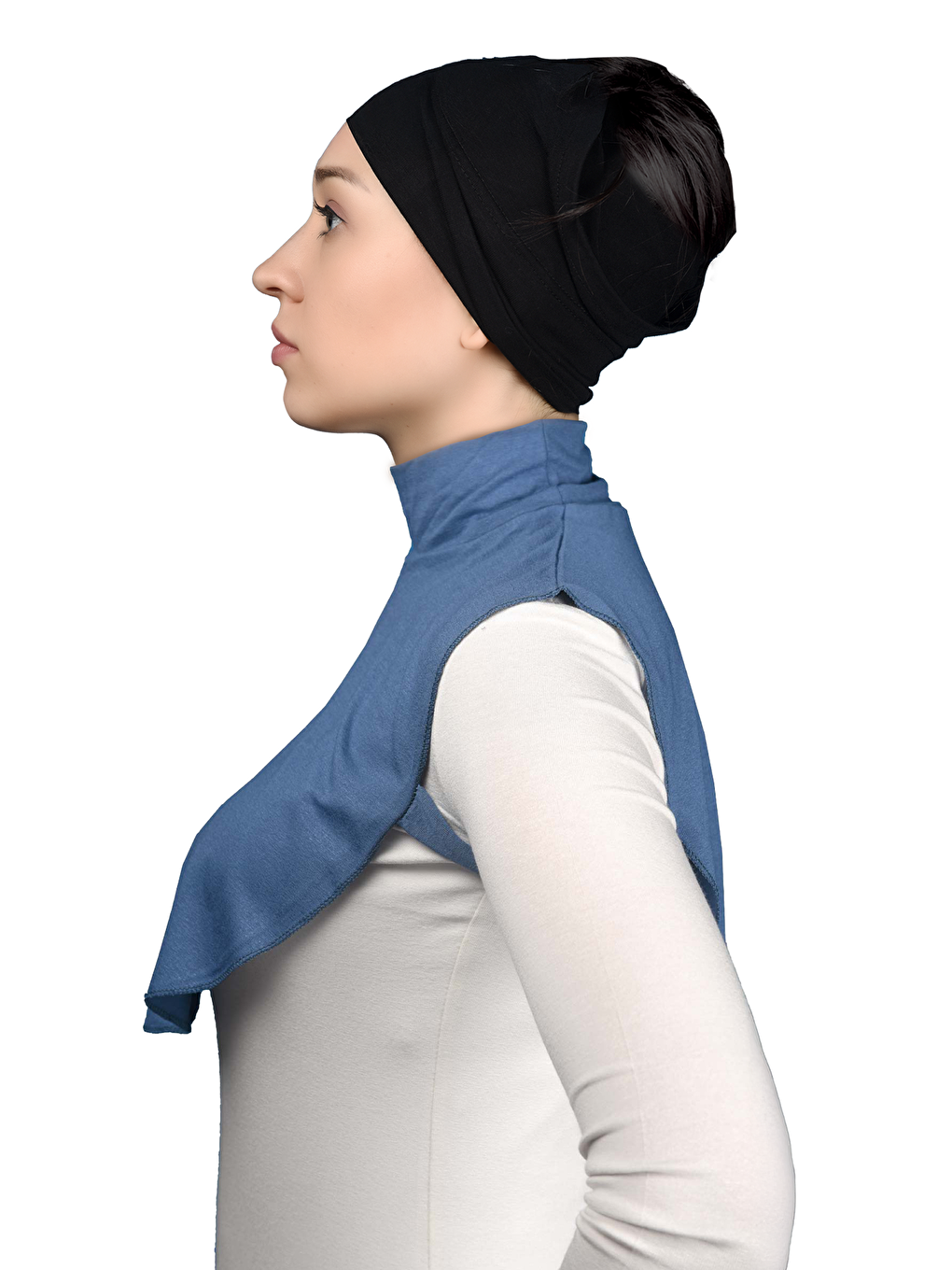 Mavi Düz Balıkçı Yaka Boğazlı Penye Tesettür Boyunluk-2