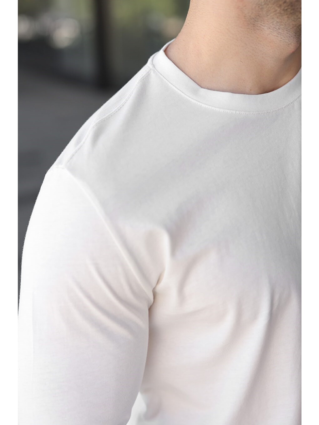 Ekru %100 Pamuklu Slim Fit Erkek Tişört E7187-2