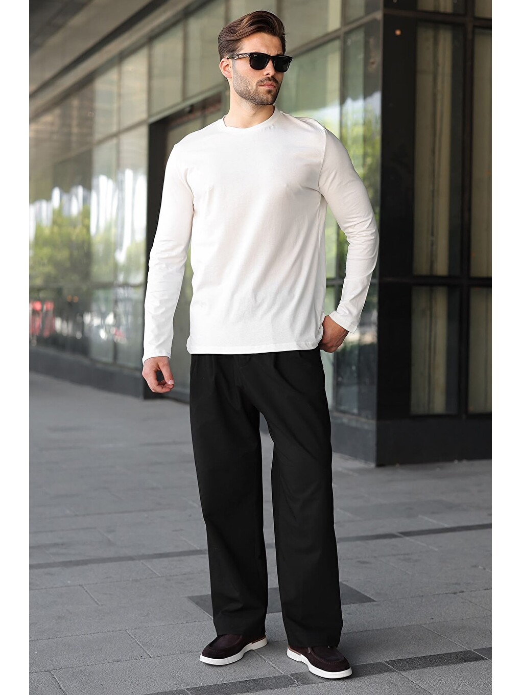 Ekru %100 Pamuklu Slim Fit Erkek Tişört E7187-4