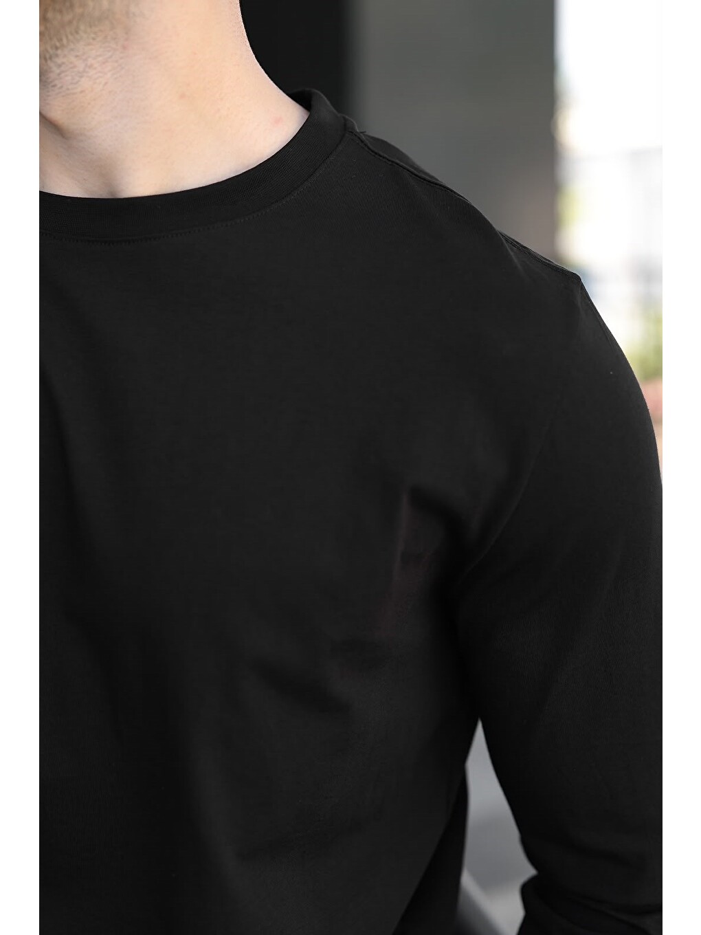 Siyah %100 Pamuklu Slim Fit Erkek Tişört E7187-2