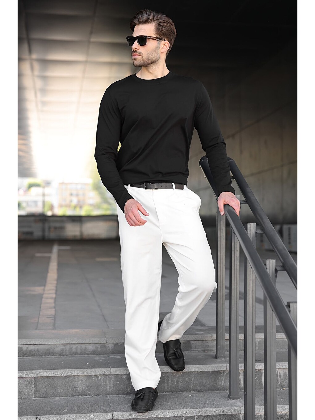 Siyah %100 Pamuklu Slim Fit Erkek Tişört E7187-4