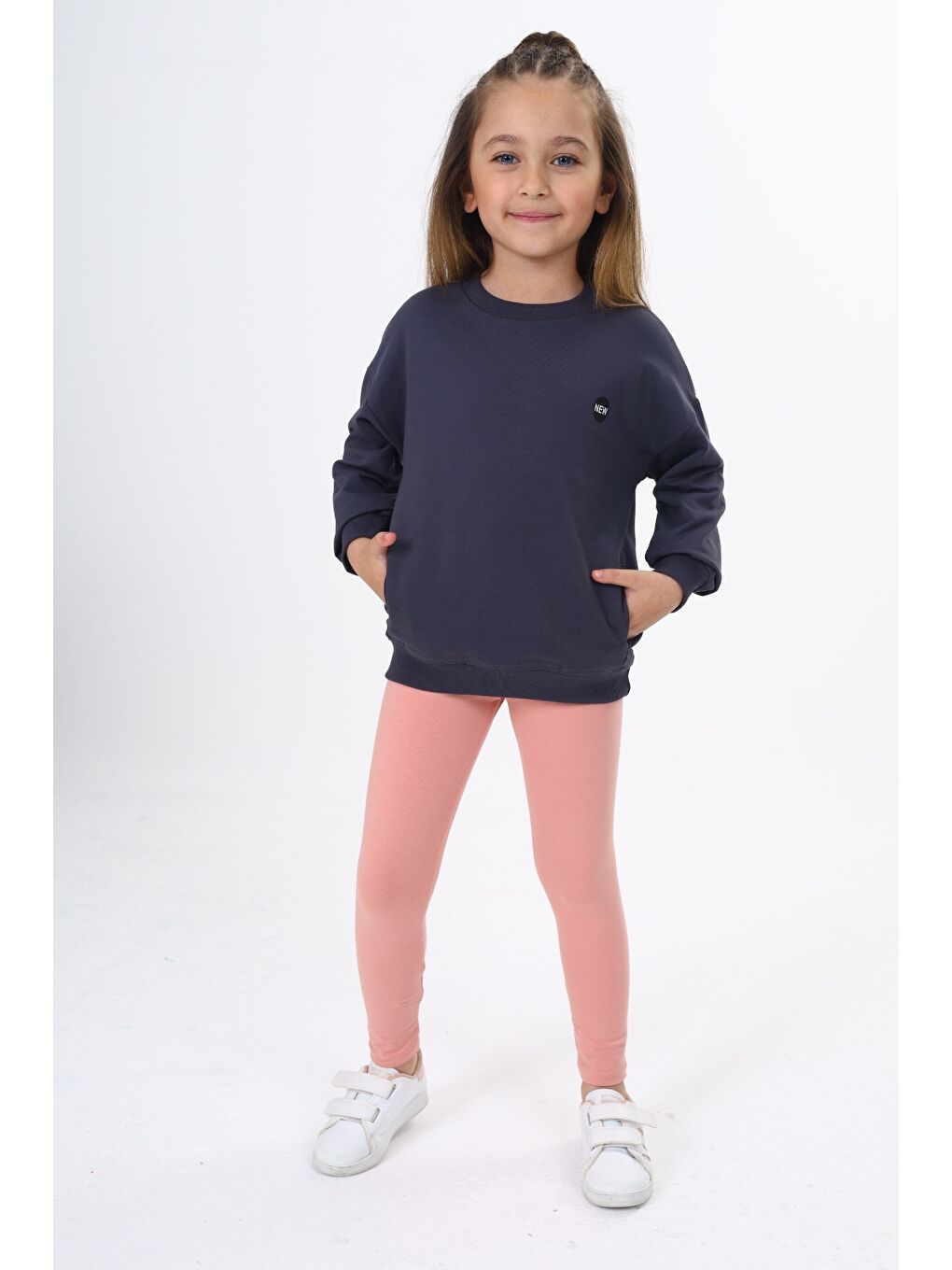 Gri Kız Çocuk Baskılı Taytlı Takım