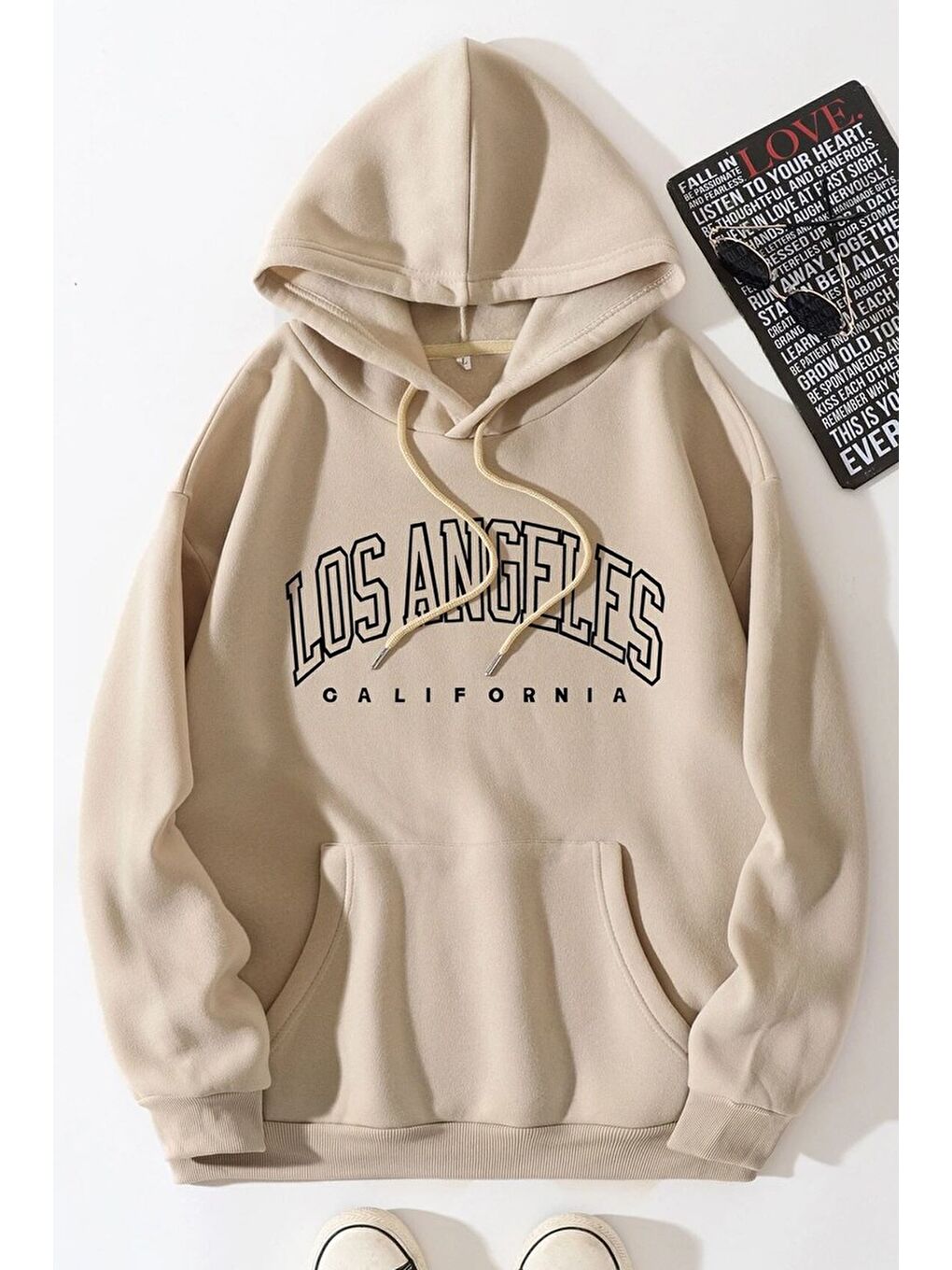 uyguntarz Bej Unisex Los Angles Baskılı Sweatshirt