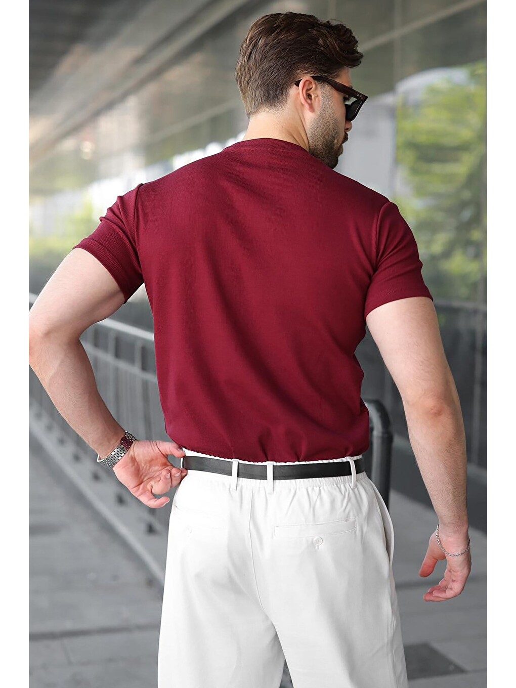 Bordo Bisiklet Yaka Regular Fit Erkek Tişört E7188-1