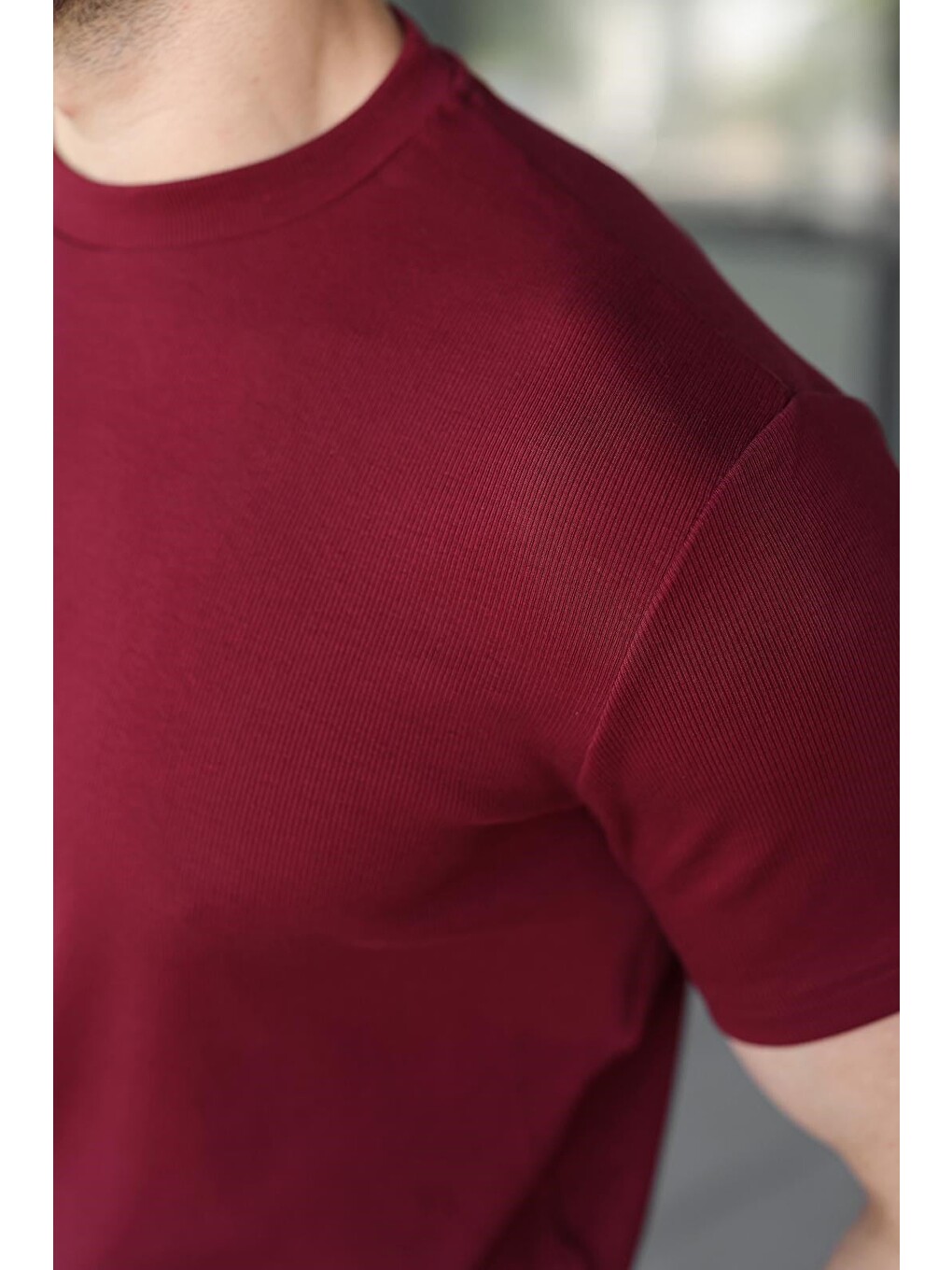 Bordo Bisiklet Yaka Regular Fit Erkek Tişört E7188-3