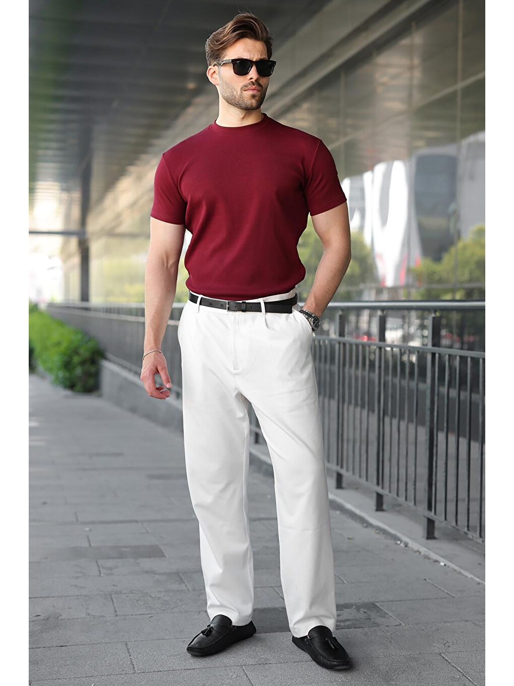 Bordo Bisiklet Yaka Regular Fit Erkek Tişört E7188-4