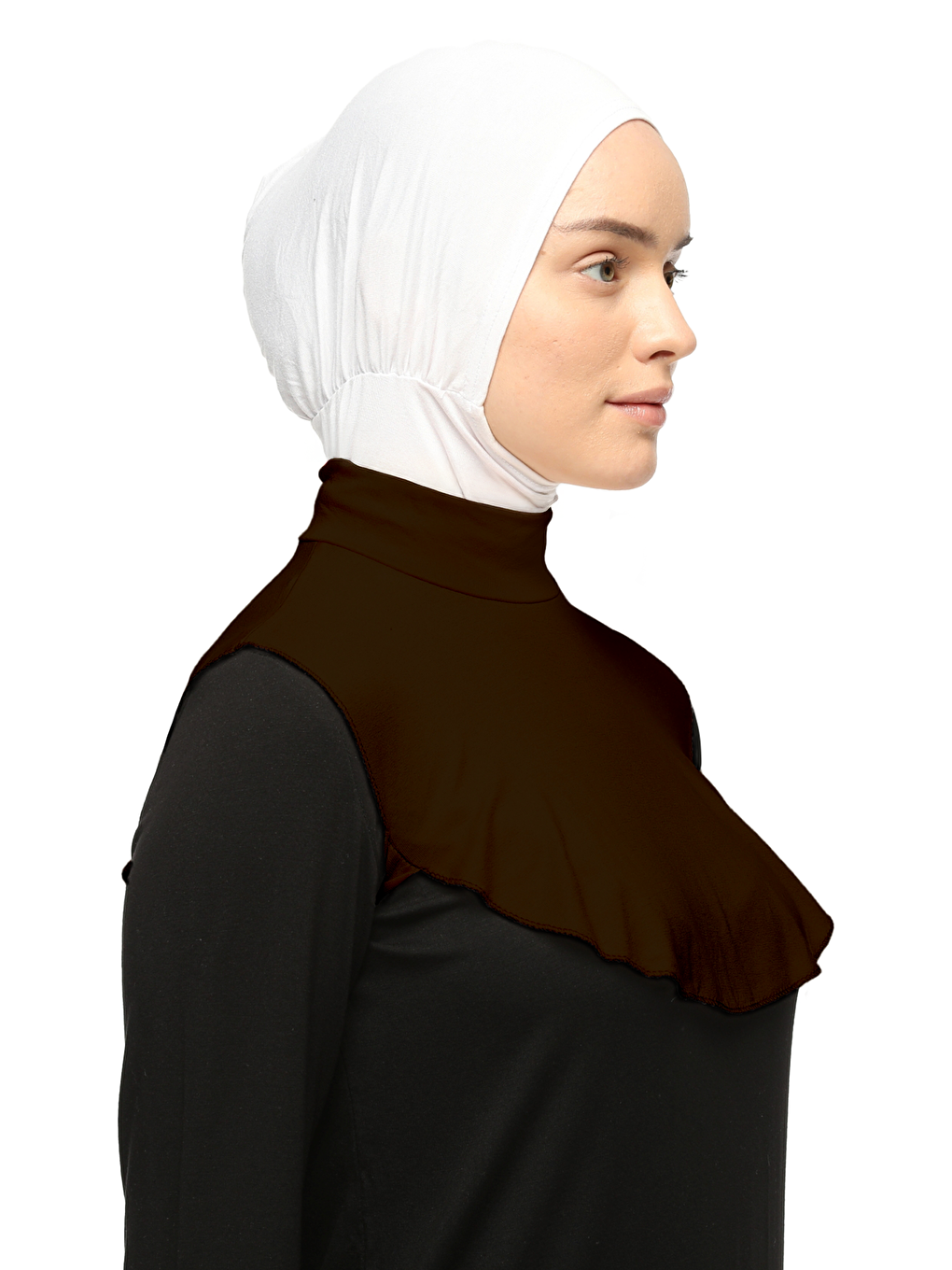 Kahverengi Düz Balıkçı Yaka Boğazlı Penye Tesettür Boyunluk-1