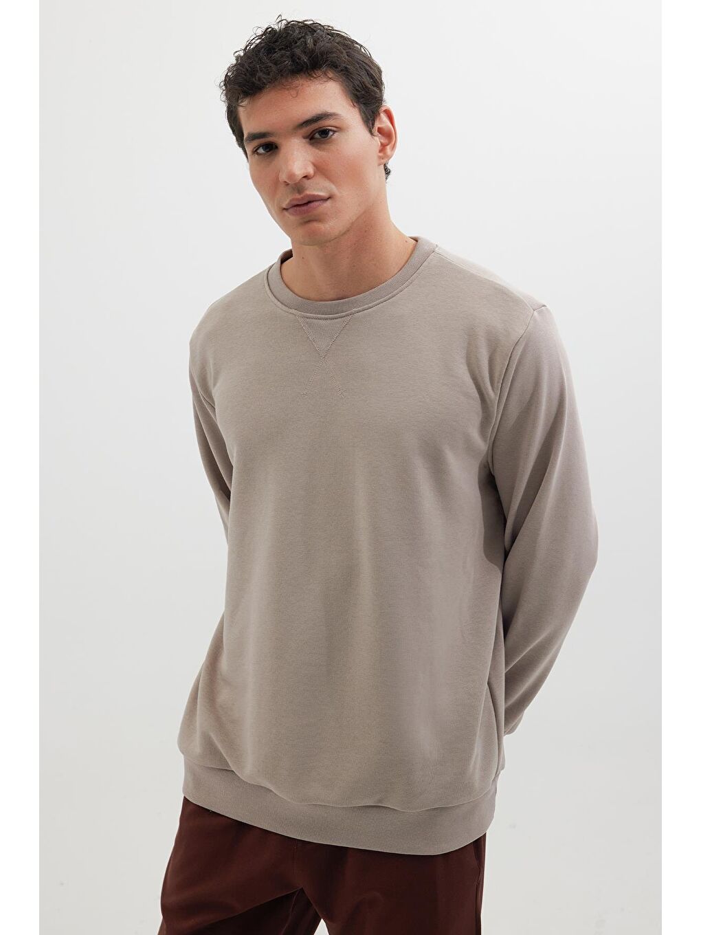 Karışık Unisex 3'Lü Paket Beyaz-Bej-Saks Mavi Relax Fit %100 Pamuk 3 İplik Bisiklet Yaka Sweatshirt-2