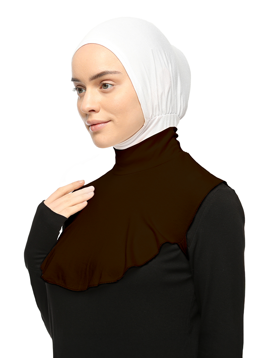 Kahverengi Düz Balıkçı Yaka Boğazlı Penye Tesettür Boyunluk-2