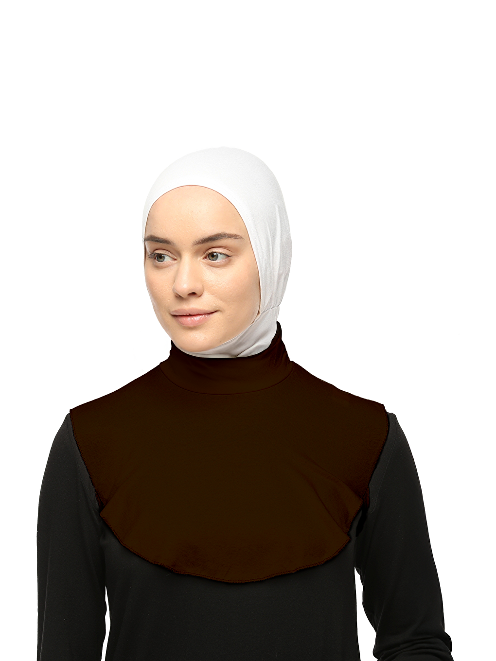 Kahverengi Düz Balıkçı Yaka Boğazlı Penye Tesettür Boyunluk-3