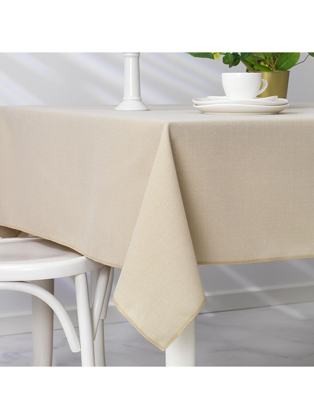 SCHAFER Krem Home Bianca Keten Polyester Masa Örtüsü 160x250-Krem - 1