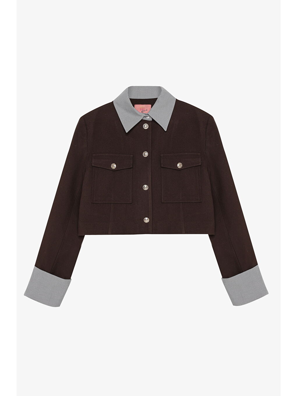 Yaka ve Manşet Garnili Kısa Ceket Kahverengi