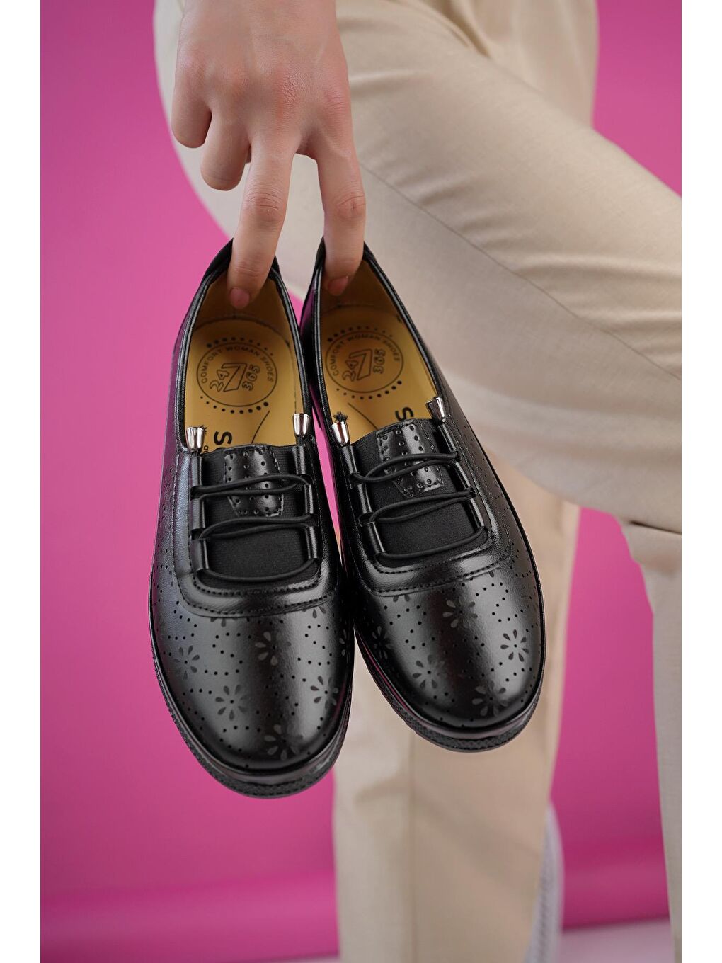 Siyah Jasen Günlük Klasik Rahat Ortopedik Kadın Ayakkabı-1