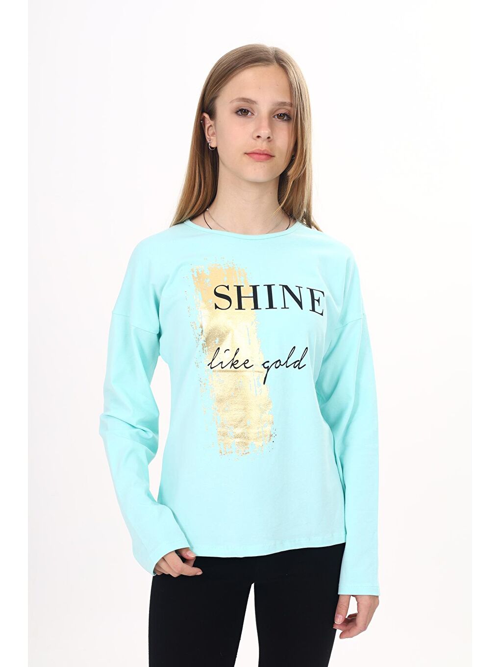 Toontoykids Mint Yeşil Kız Çocuk Sweatshirt Shine Varak Baskılı