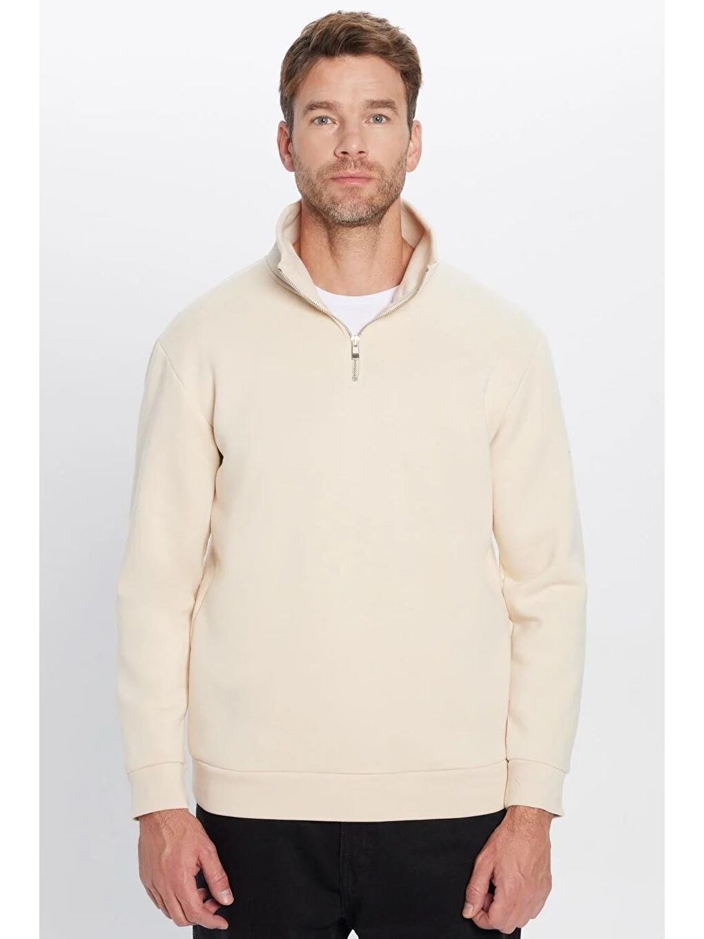 Karışık Unisex 3'Lü Paket Yeşil-Ekru-Lacivert Relax Fit Pamuklu Yarım Fermuarlı Dik Yaka Sweatshirt-2