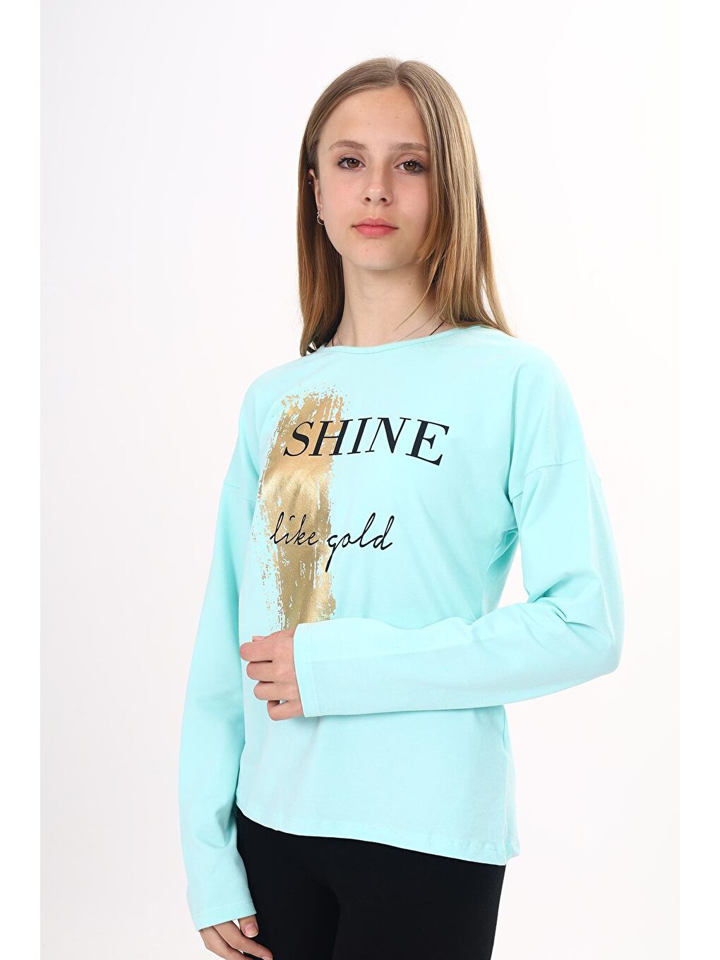 Toontoykids Mint Yeşil Kız Çocuk Sweatshirt Shine Varak Baskılı - 1