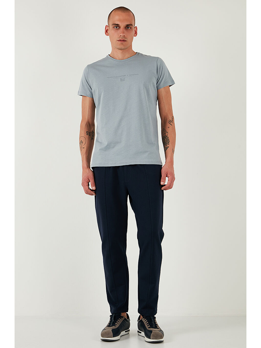 Lacivert Pamuklu Regular Fit Yüksek Bel Düz Paça Çimalı %100 Pamuk Jogger Pantolon 5908058