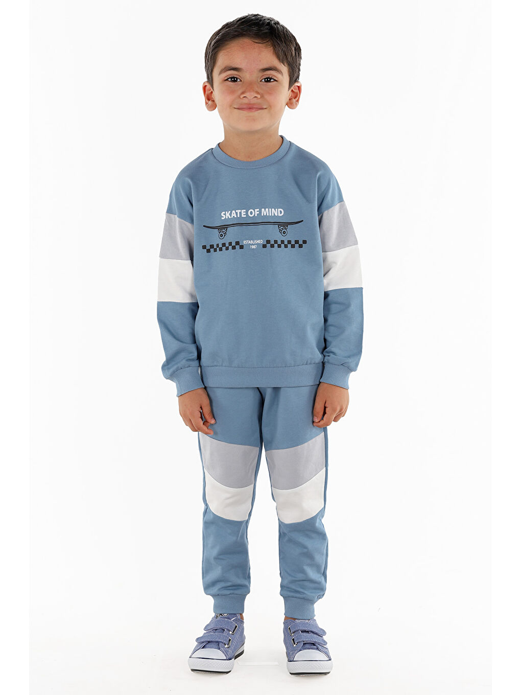 Mavi Kaykay Baskı Erkek Çocuk Sweatshirt Eşofman 2'Li Takım