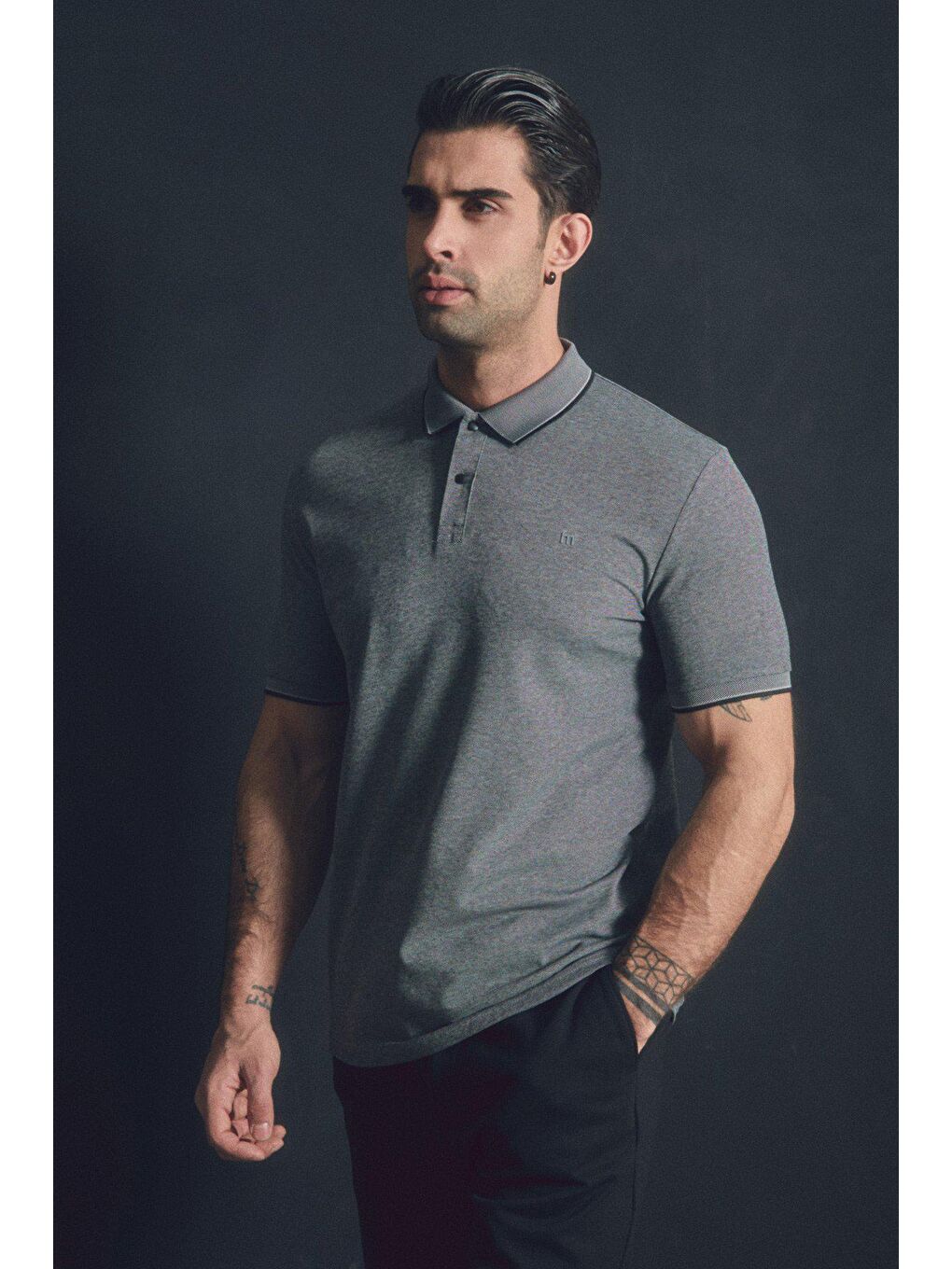 Antrasit Basic Yakası Çıtçıtlı Polo Yaka Tişört-1