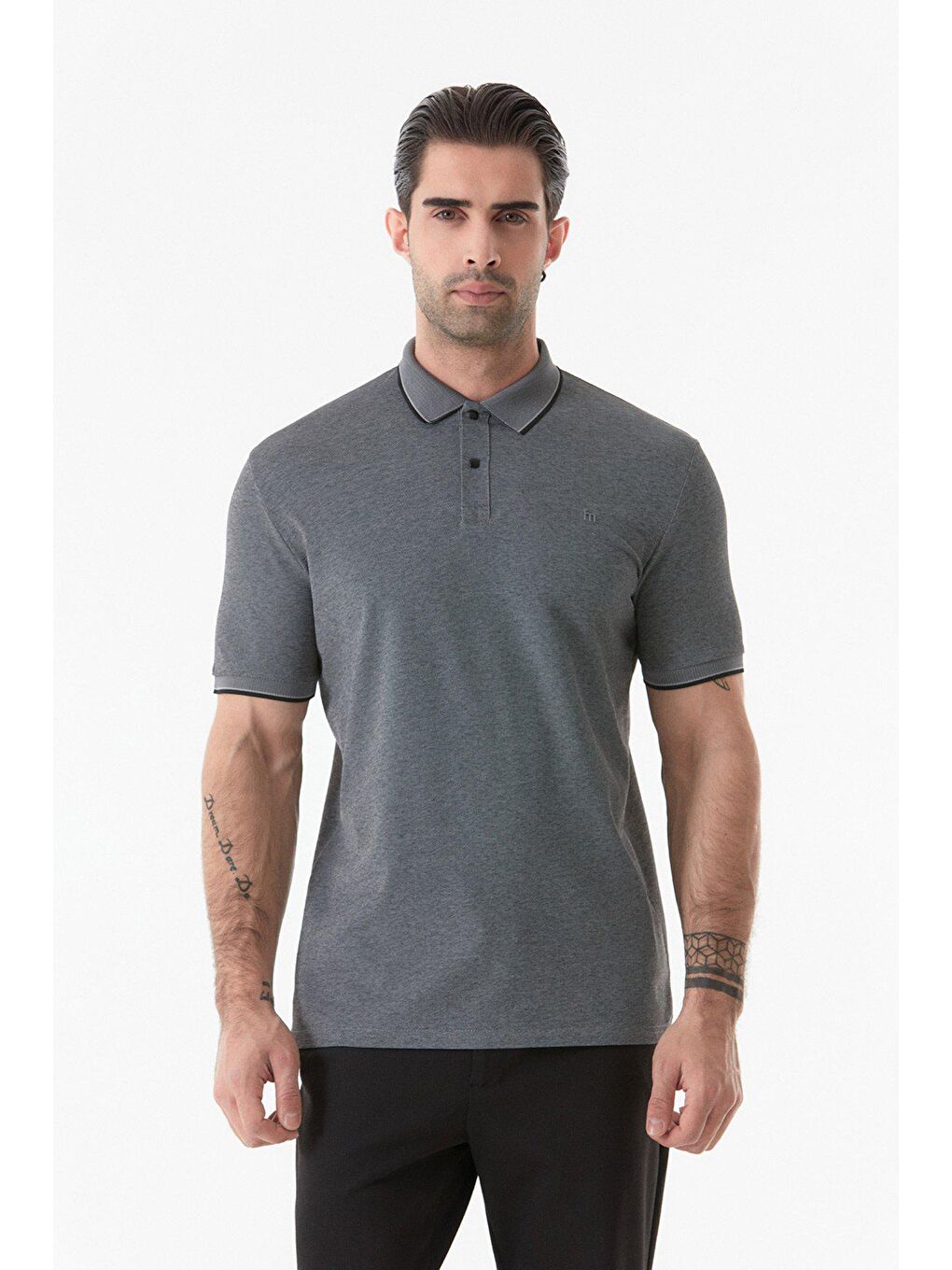 Antrasit Basic Yakası Çıtçıtlı Polo Yaka Tişört-2