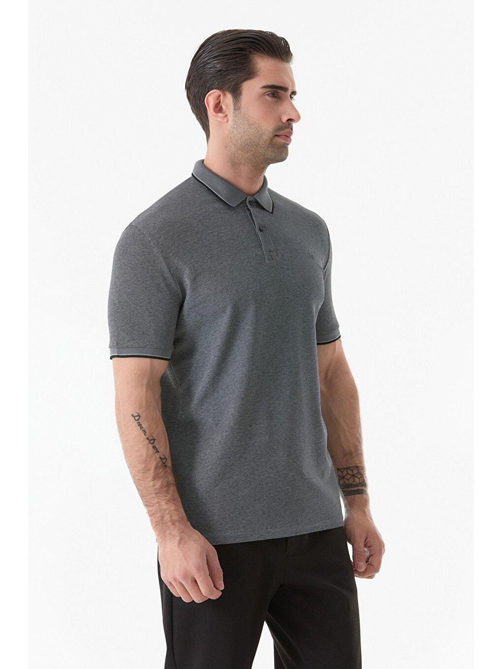 Antrasit Basic Yakası Çıtçıtlı Polo Yaka Tişört-3