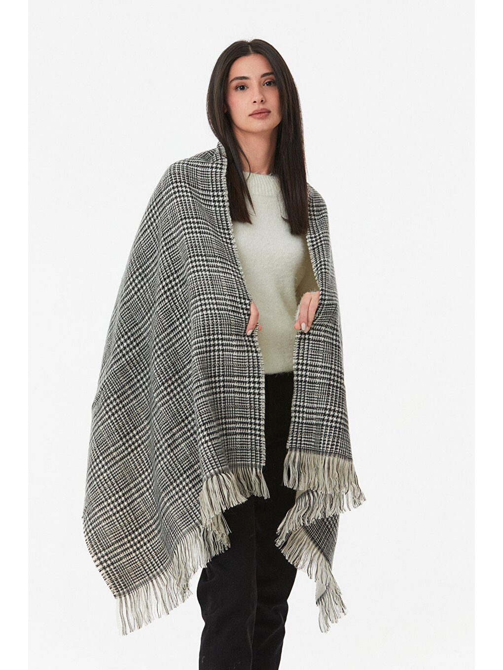 Bej Kazayağı Desenli Yumuşak Dokulu Şal