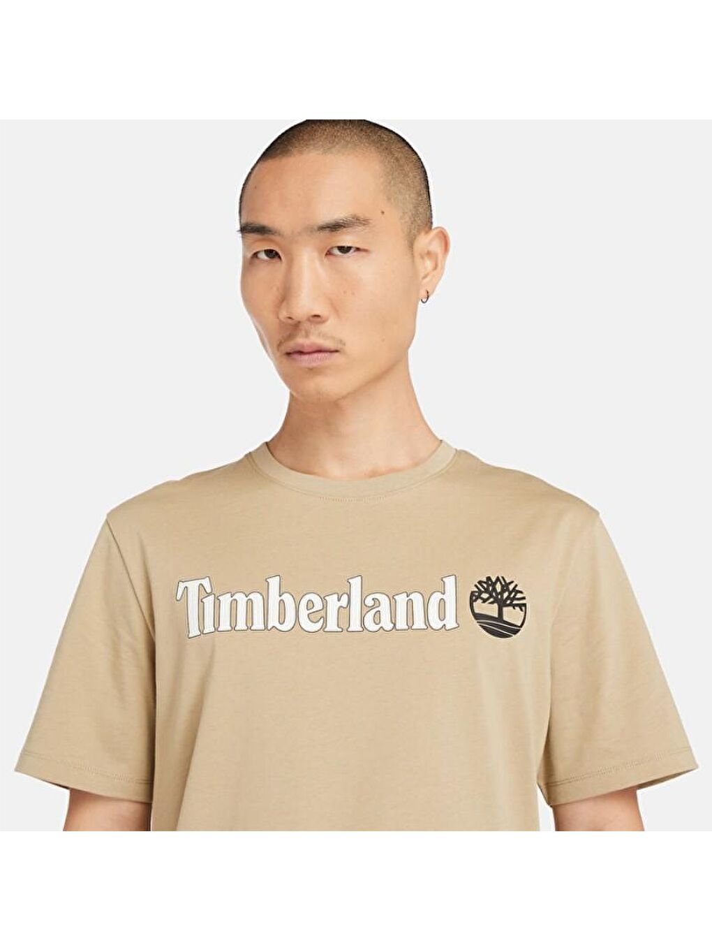 Timberland Bej Linear Logo Erkek Bej Yuvarlak Yaka Tişört - 1