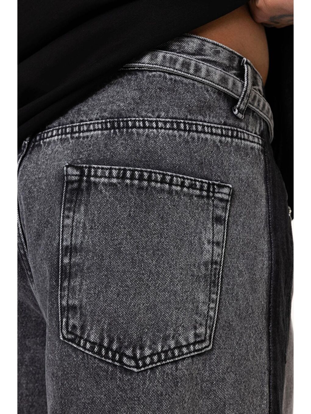 Kemer Detaylı Şeritli Baggy Jean Gri-6