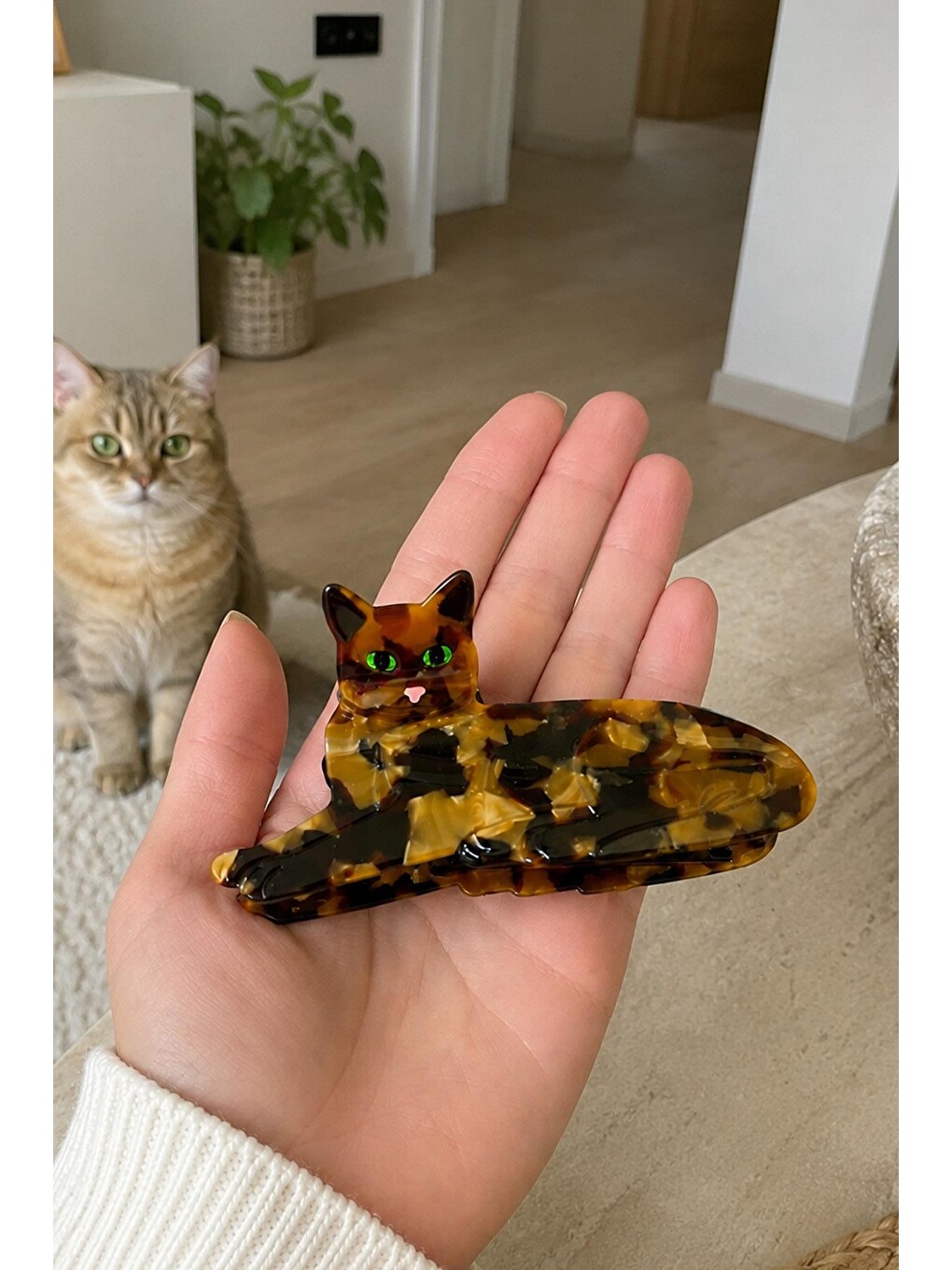Karışık Yeşil Gözlü Kedi Asetat Mandal Toka-3
