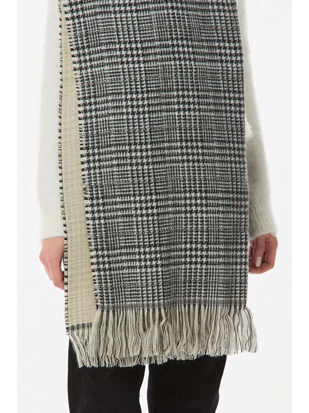 Bej Kazayağı Desenli Yumuşak Dokulu Şal-3