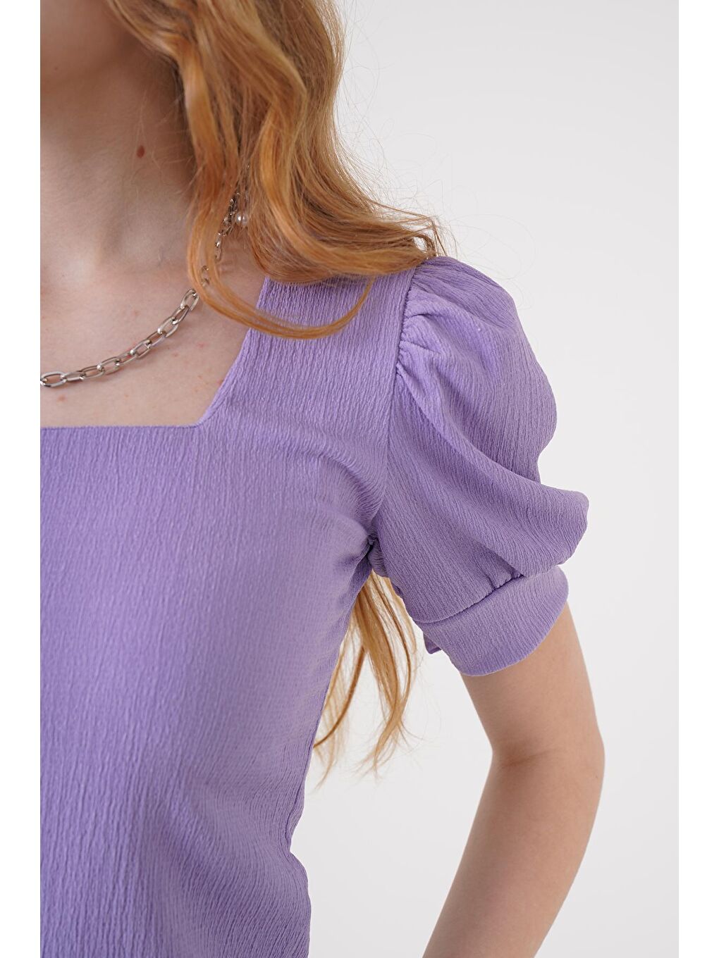 0409 Kare Yaka Örme Bluz - Lila-3