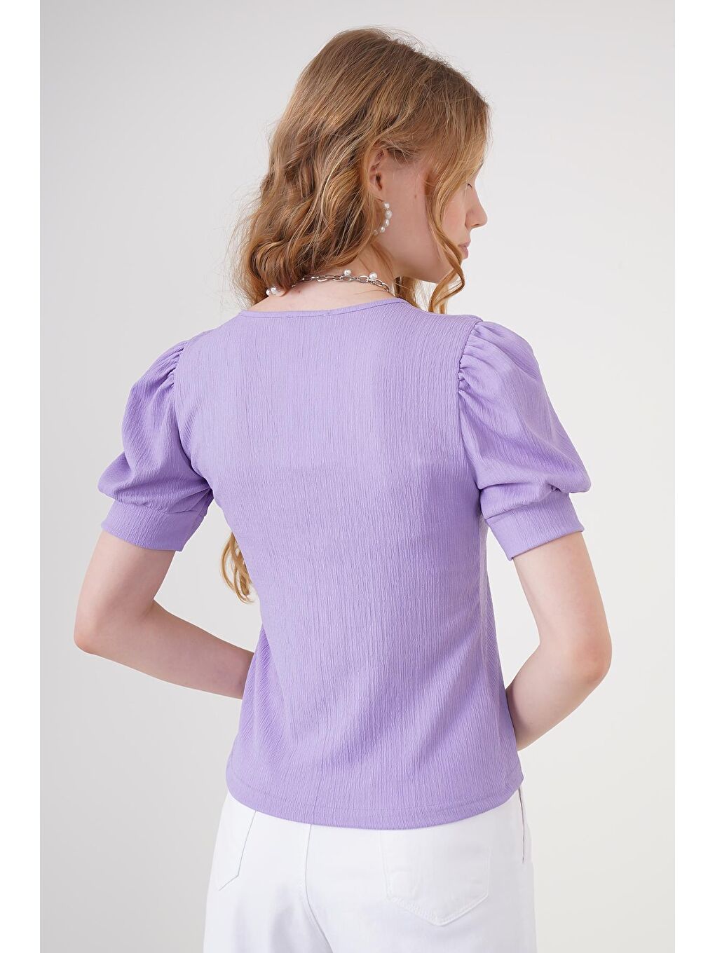 0409 Kare Yaka Örme Bluz - Lila-4
