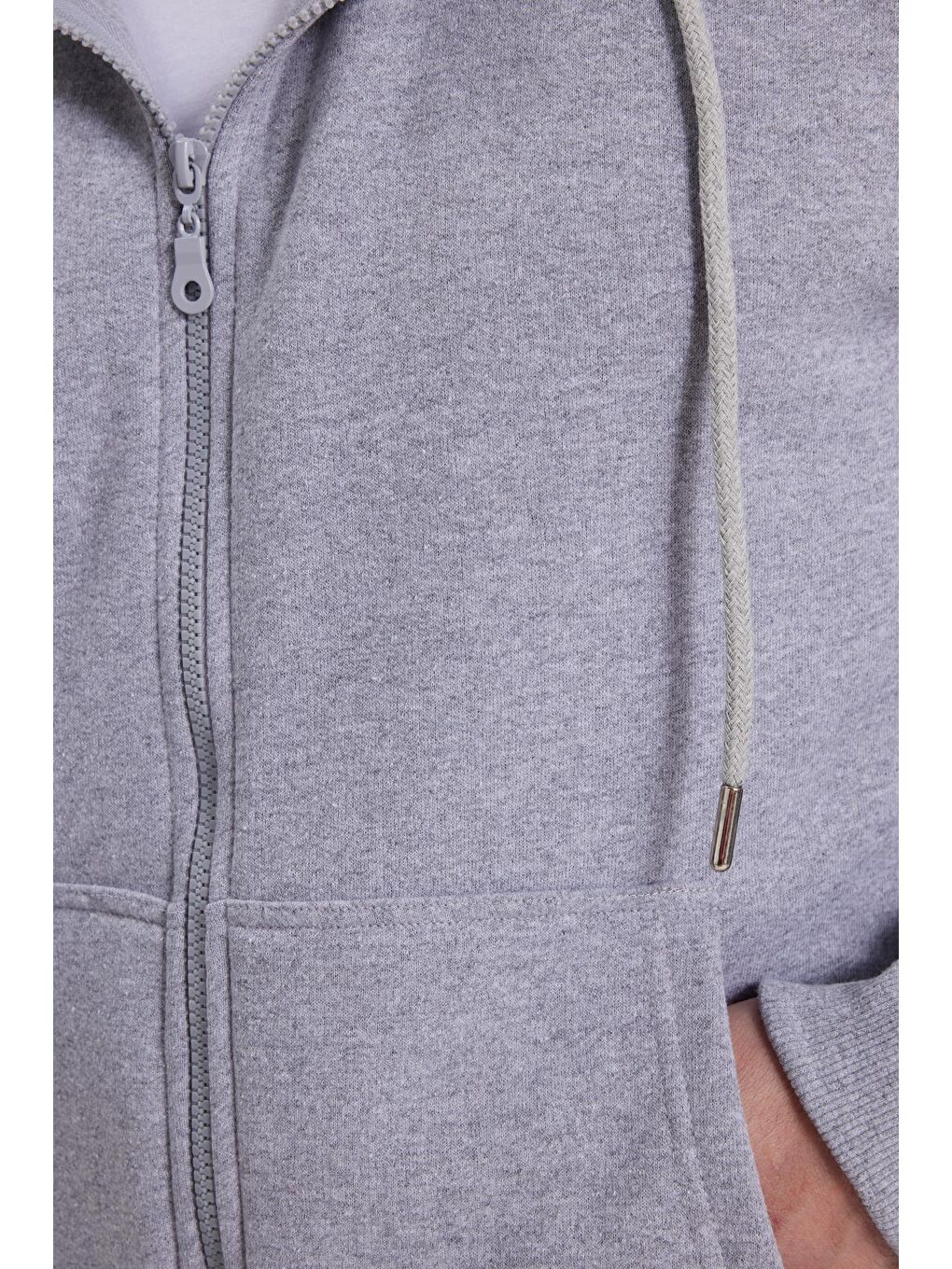 Erkek Relax Fit Rahat Kesim Pamuklu Tam Fermuarlı Kanguru Cepli Sırt Çantalı Gri Sweatshirt-6