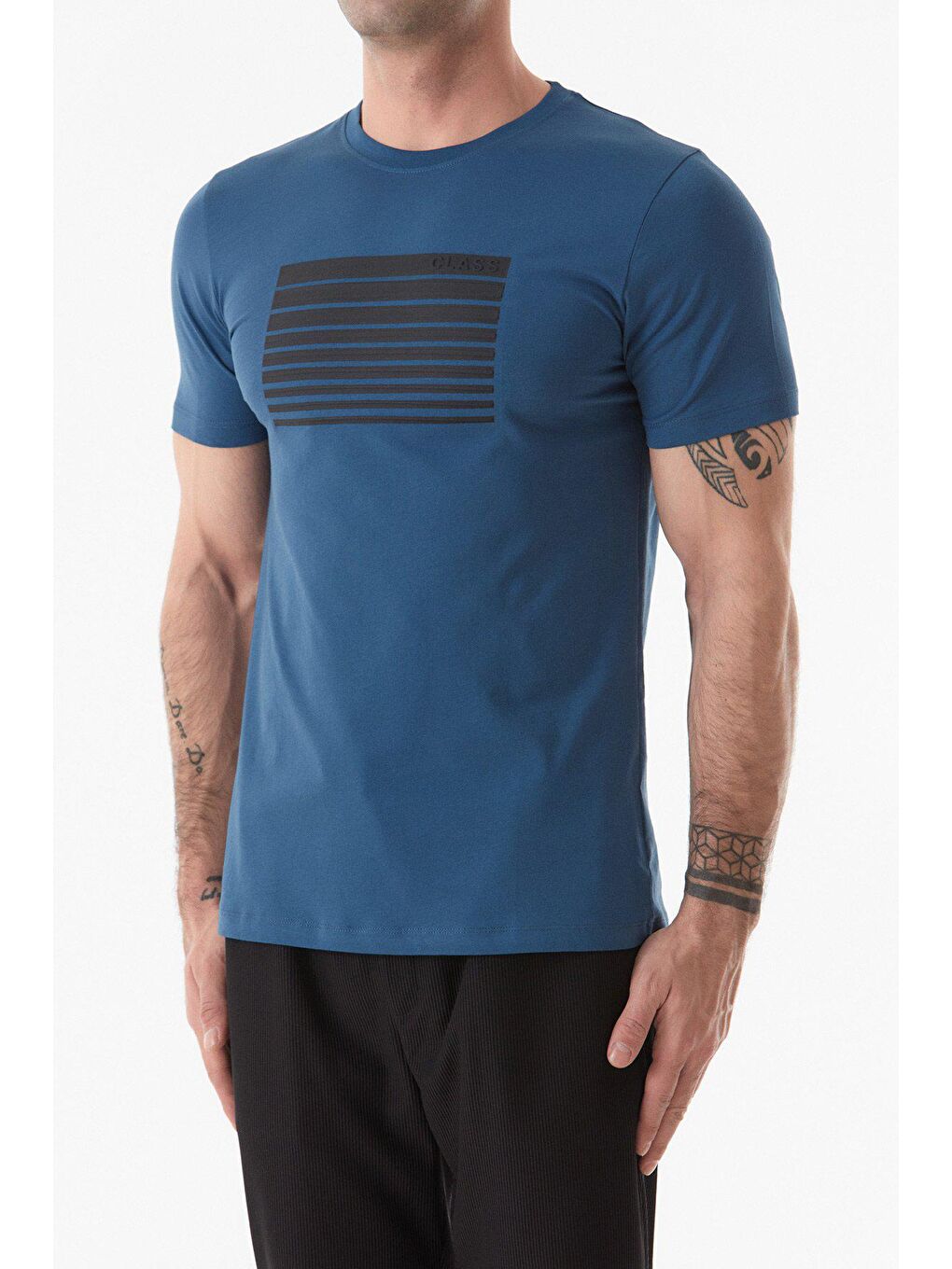 Mavi Baskılı Bisiklet Yaka Tişört-4