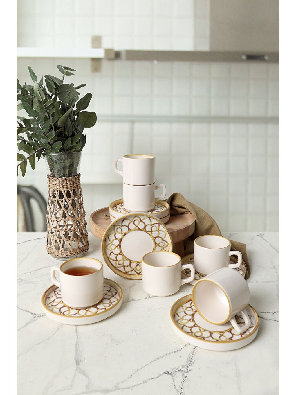 Karışık Worn Gold Stackable Çay Takımı 12 Parça 6 Kişilik-1