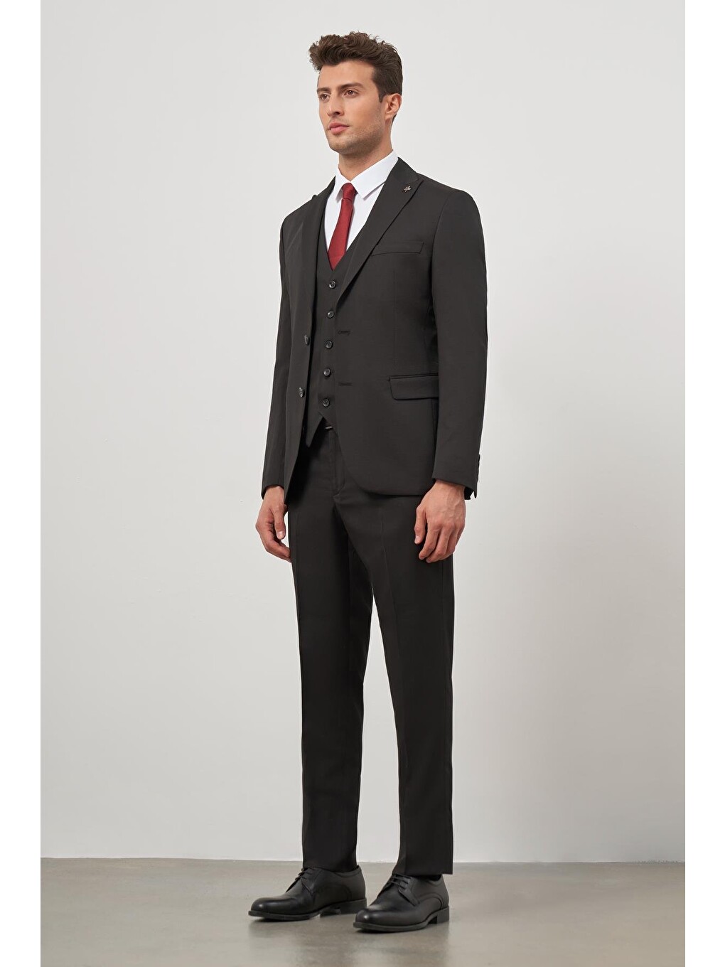 Siyah Kılıç Yaka Yelekli 6 Drop Slim Fit Classic Takım Elbise 1001245152-1